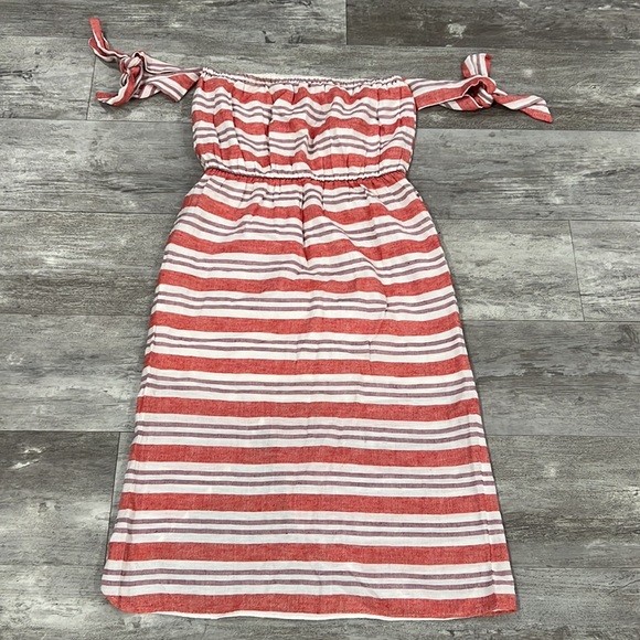 Lovers + Friends Boho Festival Mara Midi Off The Shoulder Berry Stripe Dress - Picture 7 of 12
